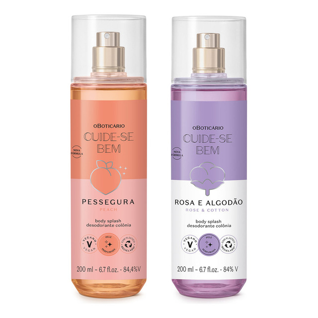 Body Splash Cuide-se Bem: Pessegura 200ml + Rosa E Algodão 200ml