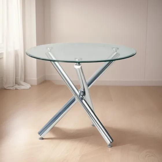 Mesa  De Comedor Vidrio 1 Metro Base Cromada