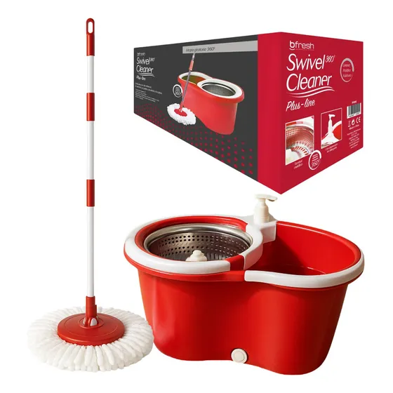 Mopa Giratoria 360° Bfresh | Trapeador con Balde de Acero Inoxidable Rojo Cabezal de Microfibra Sistema de Secado Centrífugo Ideal para Todo Tipo de Pisos