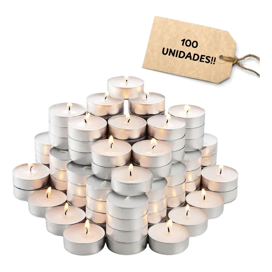Kit 100 Velas Estilo Rechaud Com Suporte Alumínio Fondue Chá