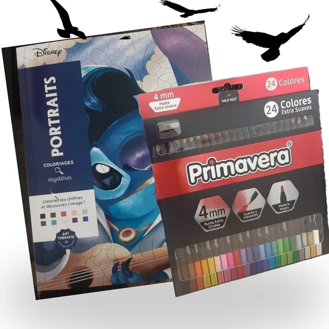 Libro Stitch Para Colorear+caja De Colores Primaveras X24 Un