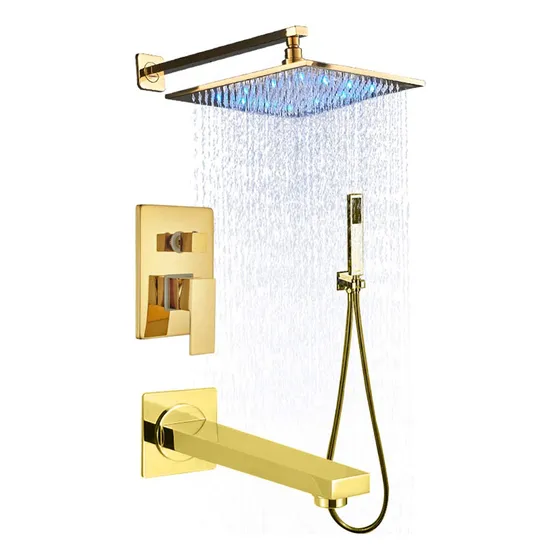 Sistema Ducha Baño Moderno Dorado Grifo Conjunto Led