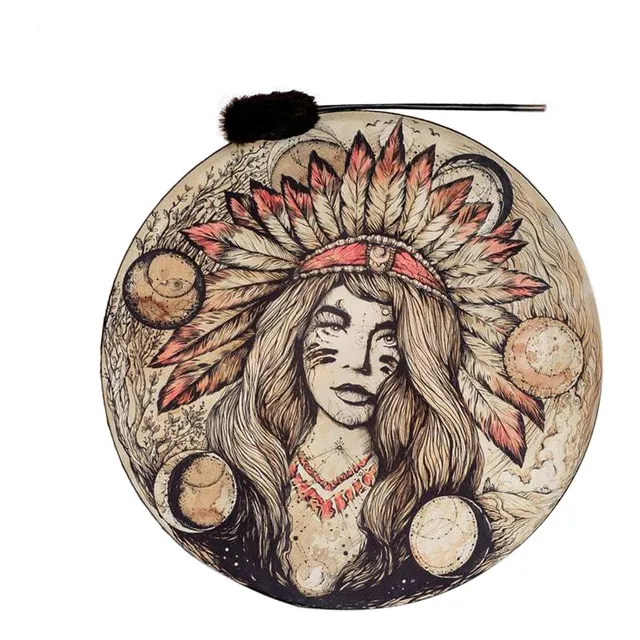 Tambor De Mão Xamã Tambor Shamanic Native Woman Com Baqueta