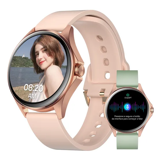 Smartwatch Aurafit AM12 AMOLED 1,32" Caixa Laranja Pulseira Rosa Verde IP67