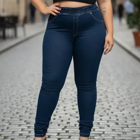 Calça Jegging Jeans Básica Cintura Alta Feminina Plus Size
