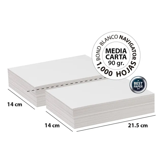 Papel Bond Navigator Blanco Media Carta 90 Gr - 1,000 Hojas
