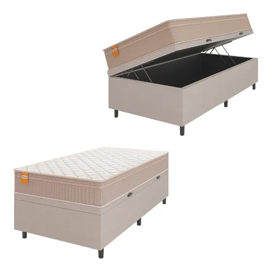 Cama Box Baú Colchão Molas Qatar 88x188x63cm Bege/br Inducol