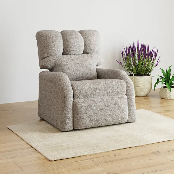 Sillón Reposet Reclinable Confort Series Color Gris En Tela Tipo Bouclé Para Habitación, Sala O Tv Lase