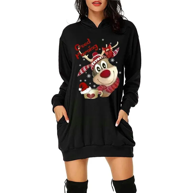Vestido Alto Navidad Para Mujer Casual Manga Larga Una Linea