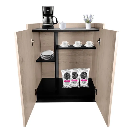 Gabinete Estación De Café Decomobil Mesa Auxiliar Multiusos Encino Polar - Negro Mate