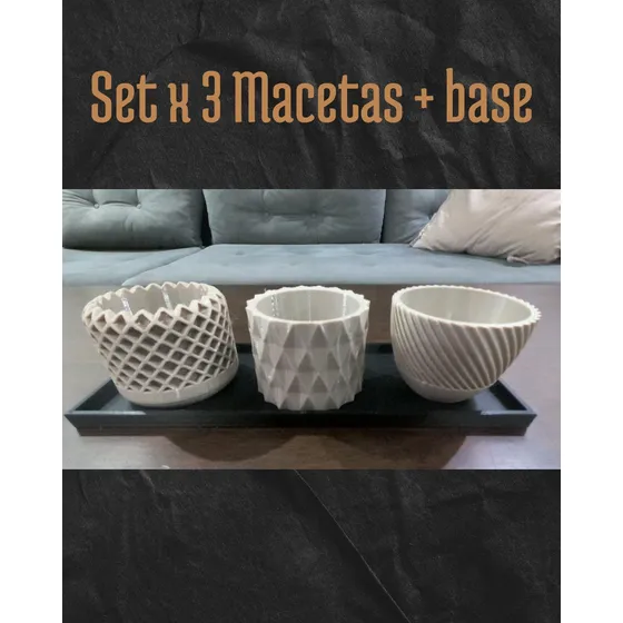 Macetas Cactus Suculentas Set X 3 + Base