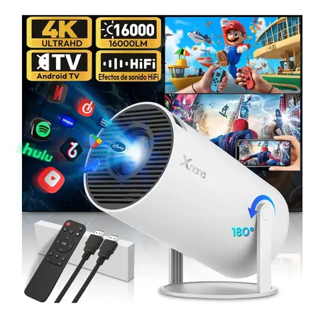 Mini Proyector 4k Android 11 Portátil 16000lm Wifi 6 Bt Led Hd Dual Control 180° Giratorio Con Sonido Hifi