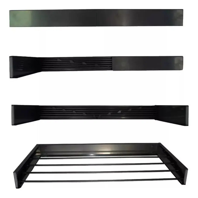 Varal De Parede Dobrável Retrátil 80cm Preto 5 Varetas Preto