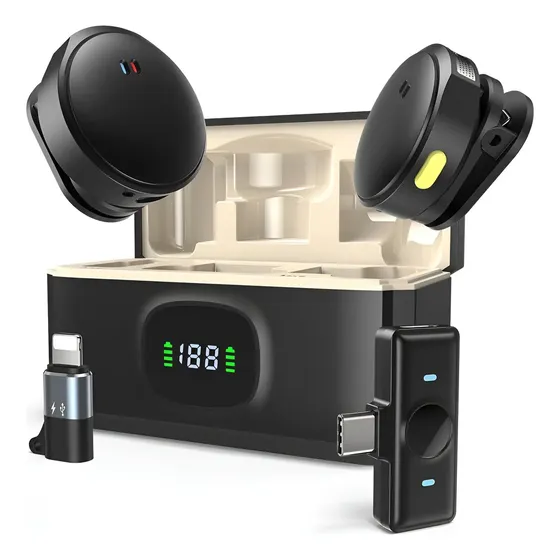 Kit 2 Microfonos Inalambricos Corbateros Usb C Y Lightning Color Negro | Cuotas sin interés