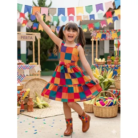 Vestido Festa Junina Infantil Xadrez Caipira Menina Junino
