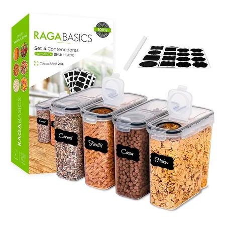 Recipiente Hermético Raganet Hg070 Transparente 4 Unidades