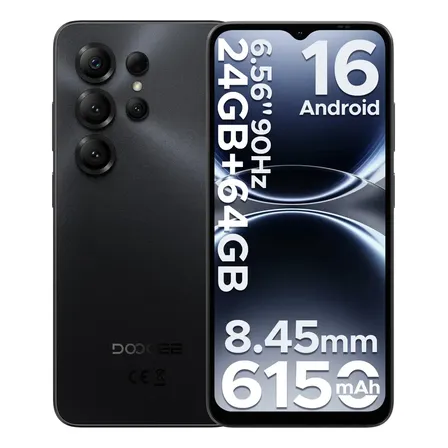 Doogee Note 56x Celulares Android 16 6.56 Hd+ 90hz Smartphone 6150mah Octa-core 24gb Ram(3gb+21gb Ext)+64gb Rom,cámara 8mp+5mp,facial/ranura Doble Sim Negro