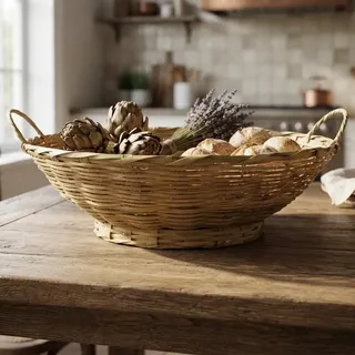 Cesta De Bambú Oval 48cm Alças Laterais Bandejão Bambu