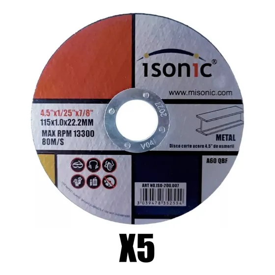 Disco Corte Metal 4 1/2 Esmeril Max Isonic (5 Unidades)