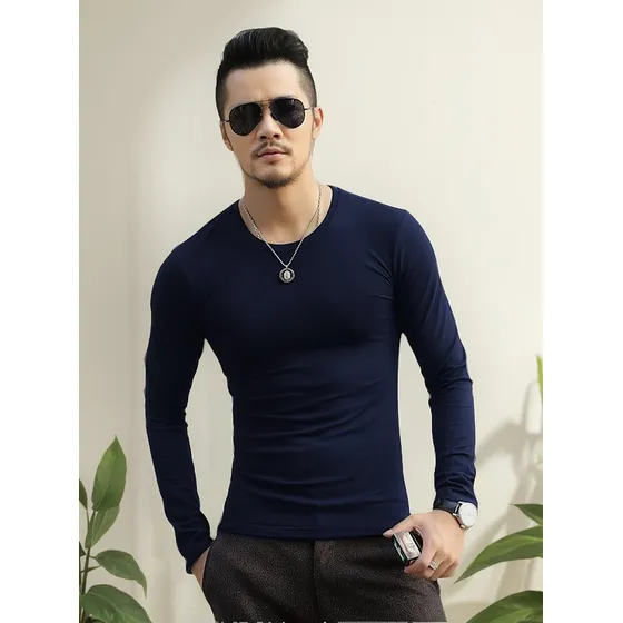 Camiseta Manga Comprida Slim Fit Várias Cores Gola Redonda