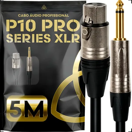 Cabo para Microfone P10 Mono para XLR Fêmea Trinity 5 Metros Blindado Profissional