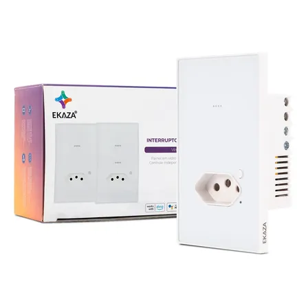 Interruptor Wifi Inteligente Vênus 1 Botão Vidro Soft Touch Com Tomada 20a Smart Automação Tuya Alexa Google Home Ektl-t418-1wb Branco Ekaza 127/220v