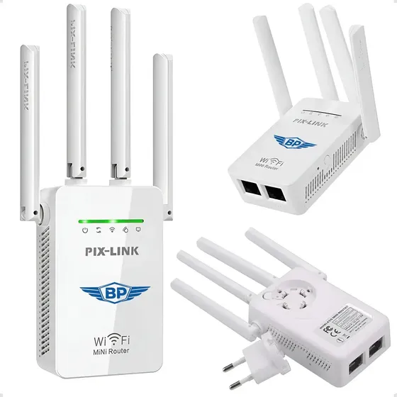 Repetidor de Sinal Wi-Fi BP Pix-Link 2,4GHz 4 Antenas 300Mbps Branco