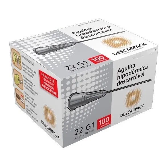 Agulha HiPodérmica Descartável 25 X 0,70 Descarpack 100(un)