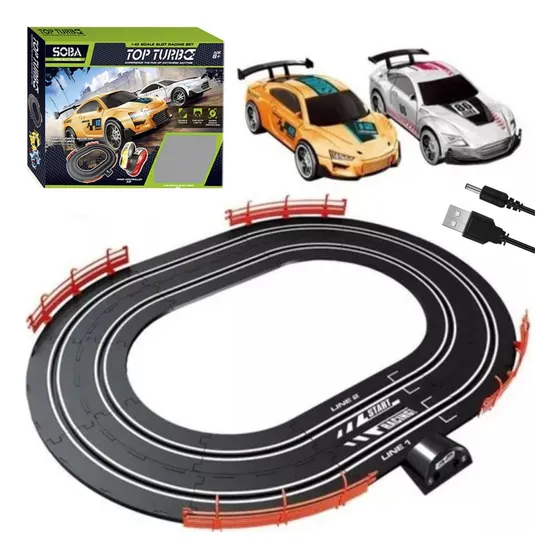 Pista De Autos Carrera Electrica 2 Jugadores Carga Usb 66x48