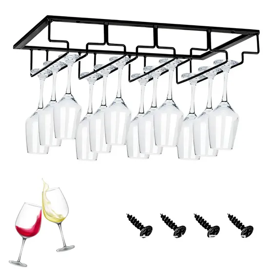 Estante Colgador Porta Copas De Vino Repisa Bar 12 Copas Negro Telotenemos