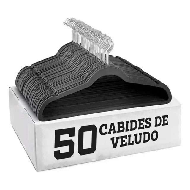Kit 50 Cabides Veludo De Roupa Antideslizante Slim Adulto Cor Cinza Kit 50 Cabides Veludo De Roupa Antideslizante Slim Adulto Cor Cinza