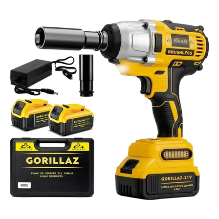 Parafusadeira Chave De Impacto Brushless Com 2 Baterias 21v Lítio 4.0 Ah Com Acessorios Gch-7500 Gorillaz