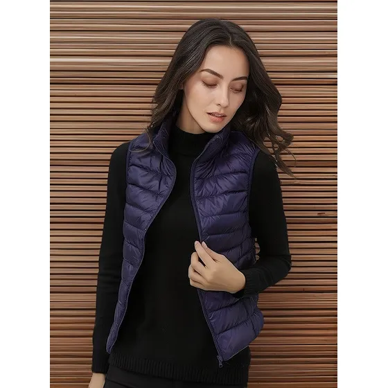 Chaqueta Sin Mangas Ultraliviana Plumas Color Azul