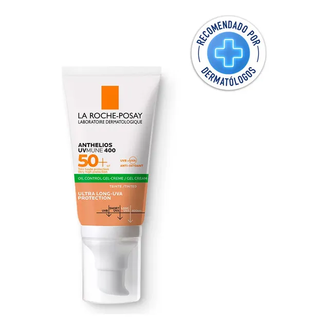La Roche-posay Anthelios Uvmune 400 Oil Control Gel-crema Con Color Y Fps 50+, Protector Solar Facial Matificante Para Piel Grasa, Resistente Al Agua, 50 Ml