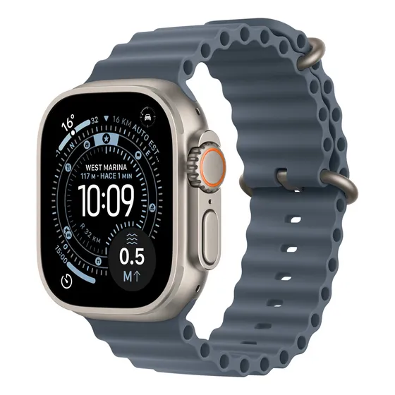 Apple Watch Ultra 3 GPS + Cellular • Caixa natural de titânio – 49 mm • Pulseira Oceano azul-âncora - Distribuidor Autorizado