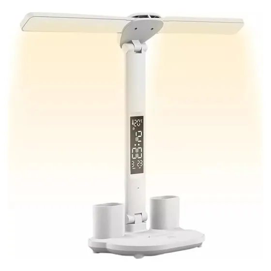 Lampara Velador Escritorio Mesa Led Velador Oficina Reloj Estructura Blanco Pantalla Negro