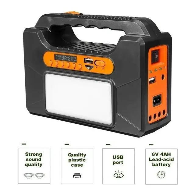 Pantalla Solar Cargador Usb Lampara Luz Emergencia Fm Bt