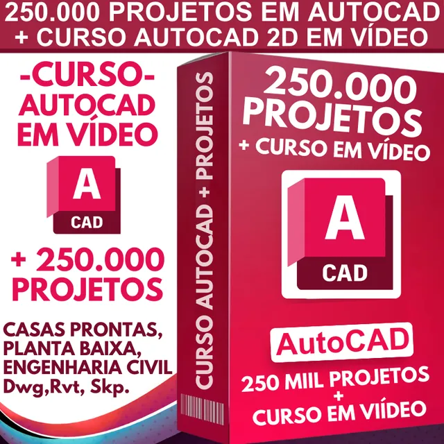 Curso Autocad 2d Em Vídeo + 250 Mil Projetos Em Autocad.