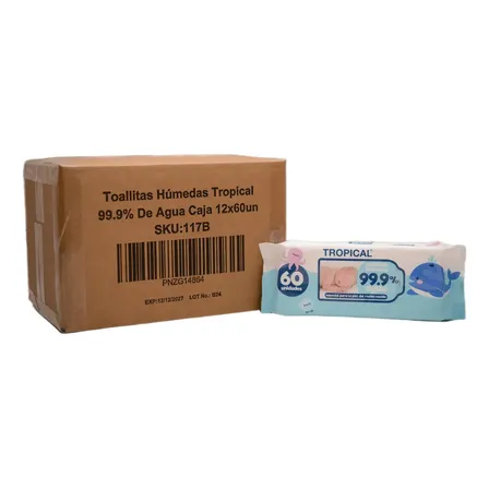 Toallitas Húmedas Tropical 99,9% De Agua Caja 12x60un