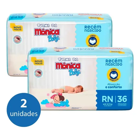 Kit Fralda Turma Da Mônica Rn - 72 Unidades Tamanho Recém-nascido (RN)