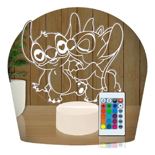 LuminĂĄria Led 3d | Lilo Stitch Angel 16 Cores + Controle LuminĂĄria Led 3d | Lilo Stitch Angel 16 Cores + Controle