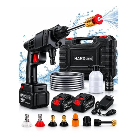Lavadora De Alta Pressão Automotiva Lava Jato Portátil Sem Fio Hidrolavadora Recarregável Com 2 Baterias + Maleta Completa Bivolt Hardline Preta 127/220v 50hz/60hz
