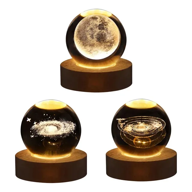 Esfera De Cristal 3d Mini Lámpara Luz Led Para Dormitorio