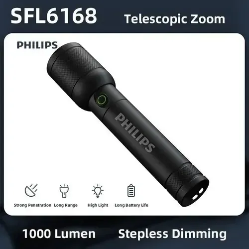 Linterna Philips Sfl6168 Con Zoom 1000 Lumens Recargable Usb Blanco Negro | Cuotas sin interés