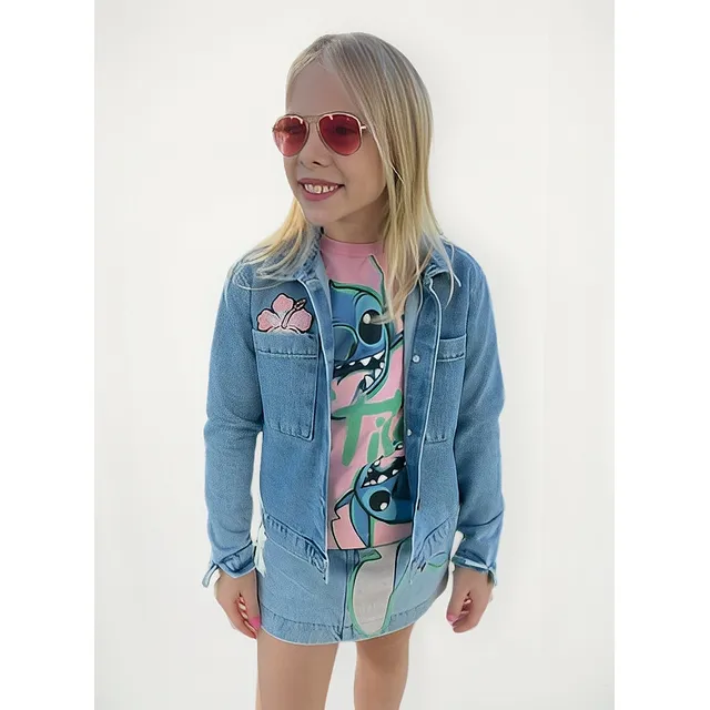 Jaqueta Jeans Stitch Aplique E Costas Animê