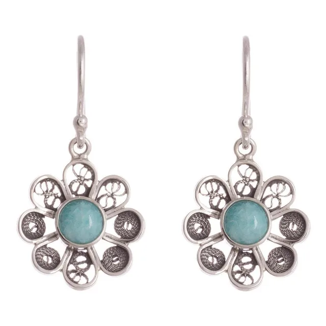 Aretes De Plata 950 Piedras Naturales Sodalita - Amazonita