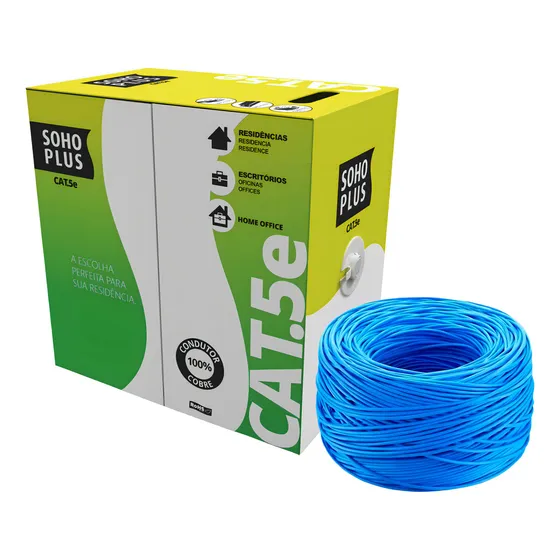 Caixa de Cabo Rede Furukawa Soho Plus CAT5e 305 Metros 4 Pares Trançado 8 Fios Cor ( AZUL )