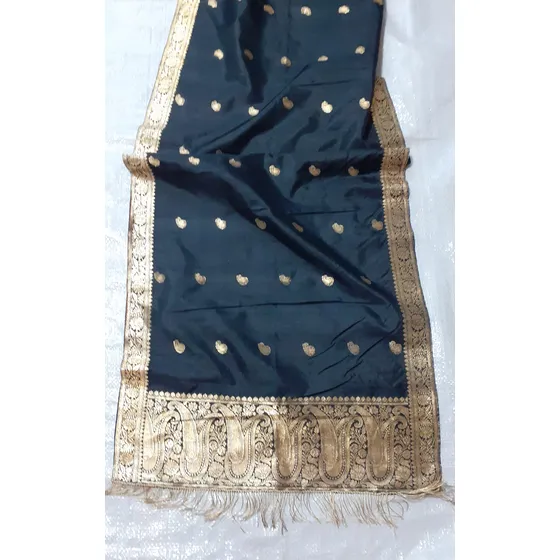 Tela Sari Seda Pura Satinada India Bordada A Mano Hilos Oro