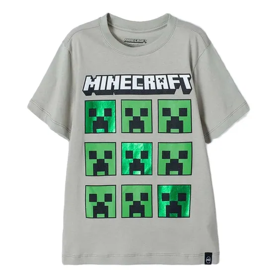 Camiseta De Minecraft Verde Manga Corta Para Niño