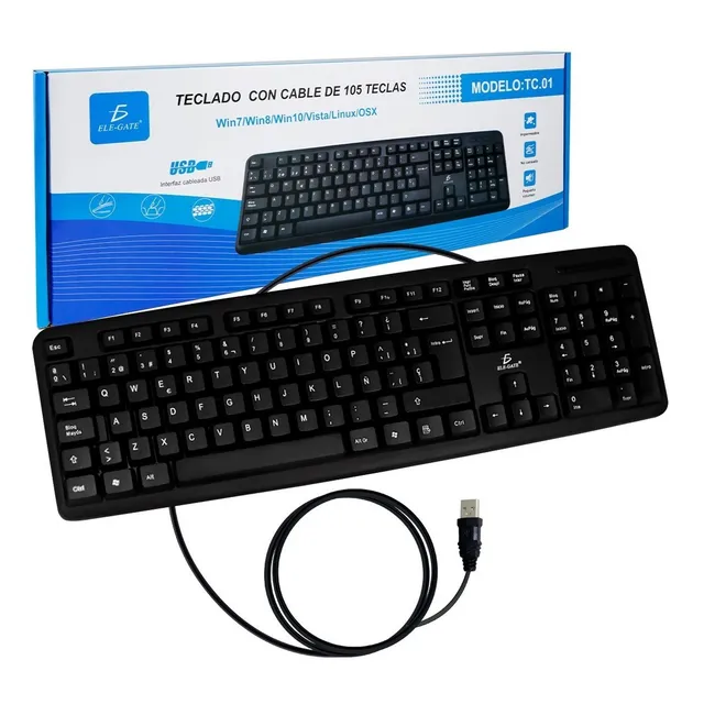 Teclado Ele-Gate QWERTY español España color negro TC01